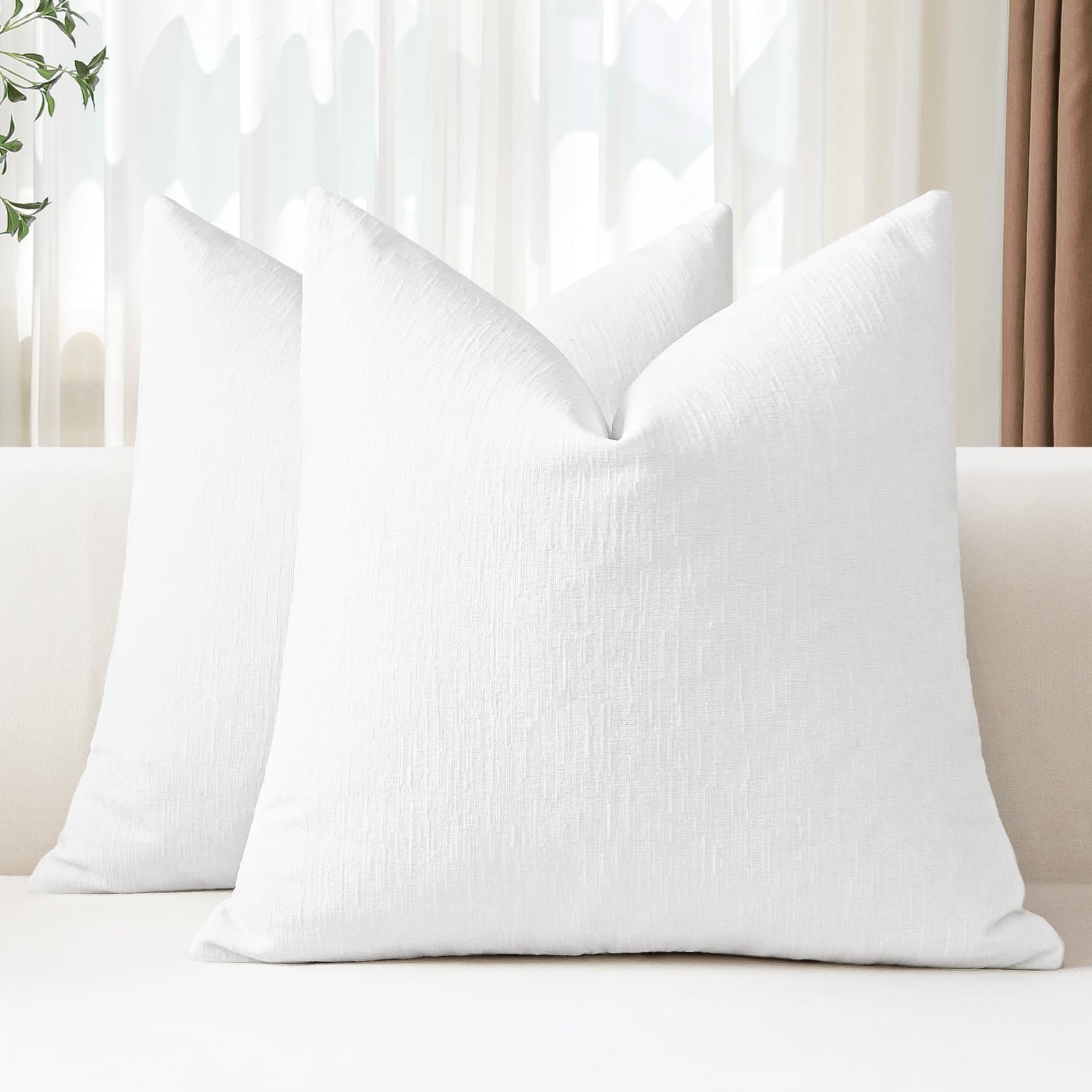 JOTOM Set of 2 Cushion Covers 60x60 cm Soft Chenille White Decorative Throw Pillow Covers 24x24 Inch Square Cushion Case Solid Pillowcases for Couch Sofa Living Room Bed Home Decor (White)