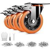 TAYLOON 4 Inch Caster Wheels, Heavy Duty Swivel Casters Set of 4 with Brake Load 2200lbs, Industrial Plate Casters, No Noise Locking Castor Wheels for Furniture, Workbench, Cart(Free Hardware Kit)
