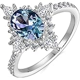 VEMAZA Color Change Alexandrite Ring 925 Sterling Silver June Birthstone Oval Kite Round Pear Shape Halo Cocktail Statement Engagement Ring Vintage Solitaire Three Stone Trilogy Lab Created Alexandrite Rings for Women