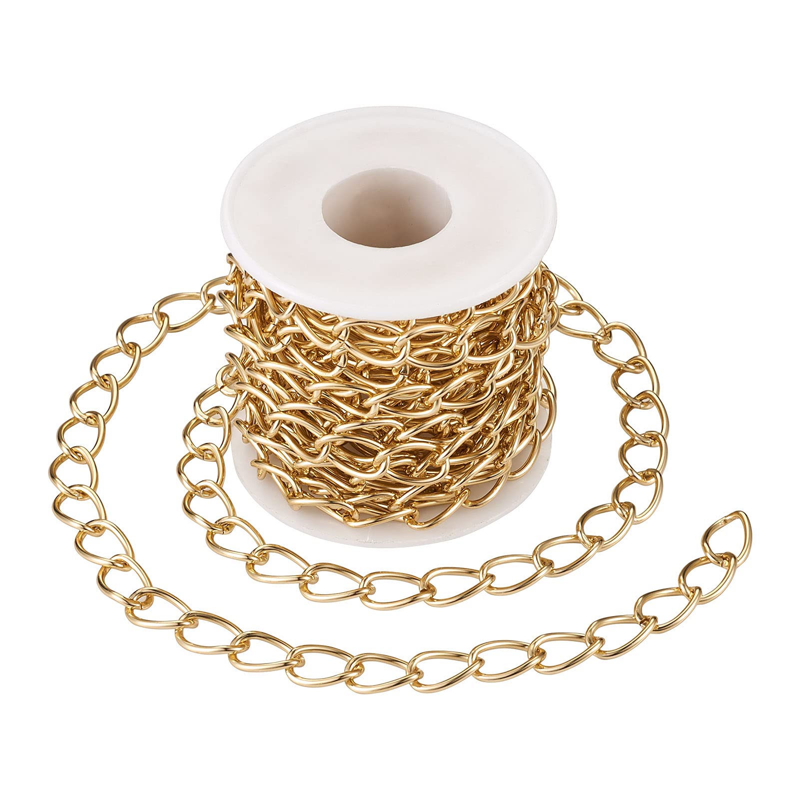 PandaHall 16.4 Feet Aluminum Curb Chain Link in Bulk Golden 15x10x2mm Unwelded Twisted Chains Link Curb Cuban Chains for Necklace Jewelry Making