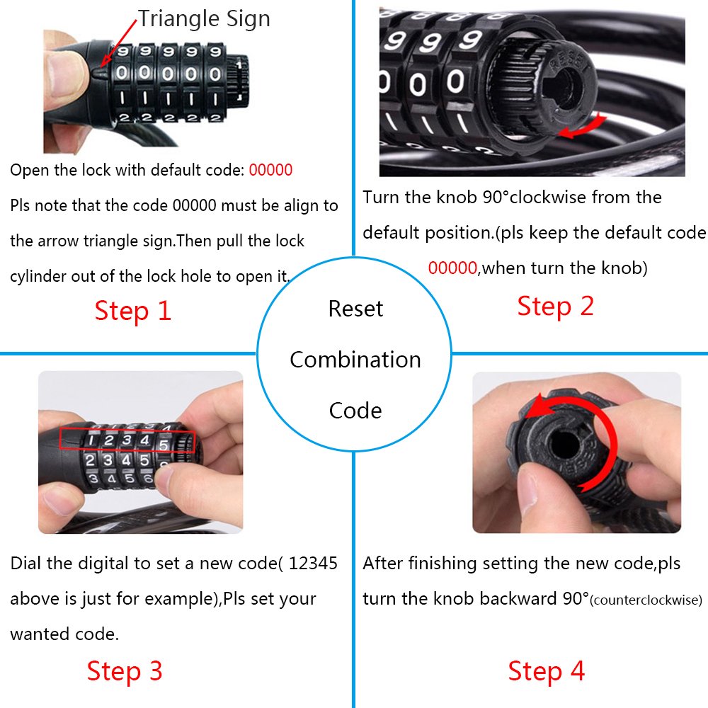 Security Bike Lock Combination Resettable With 5 Digital Code,4 Feet Self Coiling Cable Bike Lock For Mountain Or Road Bike With Complimentary Mounting Bracket