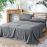 PHF Cooling Sheets Set King Size, Rayon Derived from Bamboo & Polyester, Breathable & Wrinkle Free Silky Soft Bedding Sheets, Wider Elastic Band, 16" Deep Pocket Bedding Set & Pillowcase, Grey