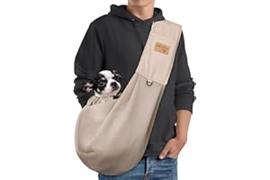 vrbabies Dog Sling, Breathable Mesh Dog Sling Carrier, Adjustable Strap Dog Carrier Sling, Dog Carrier Bag with Pocket, Hands Free Dog Carriers for Travel Outdoor(Beige-L)