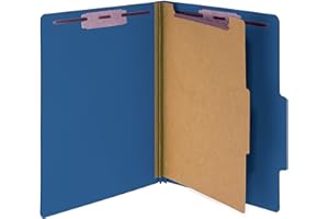 The File King One Divider Dark Blue Pressboard Classification File Folder - Letter Size | Box of 10 | Top Tab | 2” Expansion | Four 2-Inch Durable Fastener Prongs | USA Made