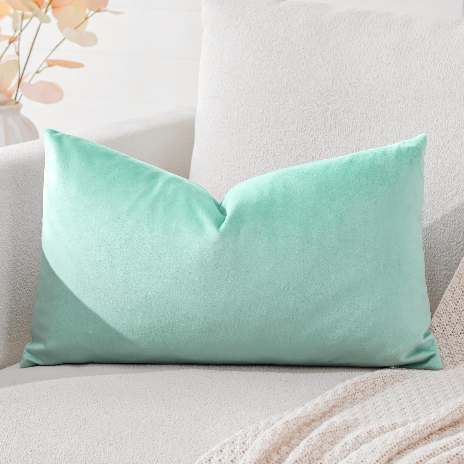 Artscope Luxury Velvet Cushion Covers Decorative Lumbar Pillowcases Soft Solid Cushion Cases for Couch Sofa Bedroom Car Decor 30x50cm Aqua Green โ image 1