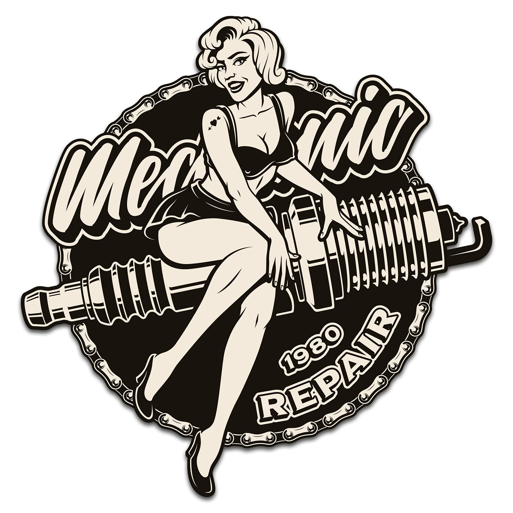 Finest Folia Old School Ace Kult Rockabilly Vintage Retro Sticker (R149-3 Mechanic Repair) — image 1