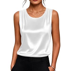 Zeagoo Womens Satin Tank Top Pleated Sleeveless Blouse Dressy Casual Tops | Crewneck Silk Shirts,Business Summer Clothes,Tank