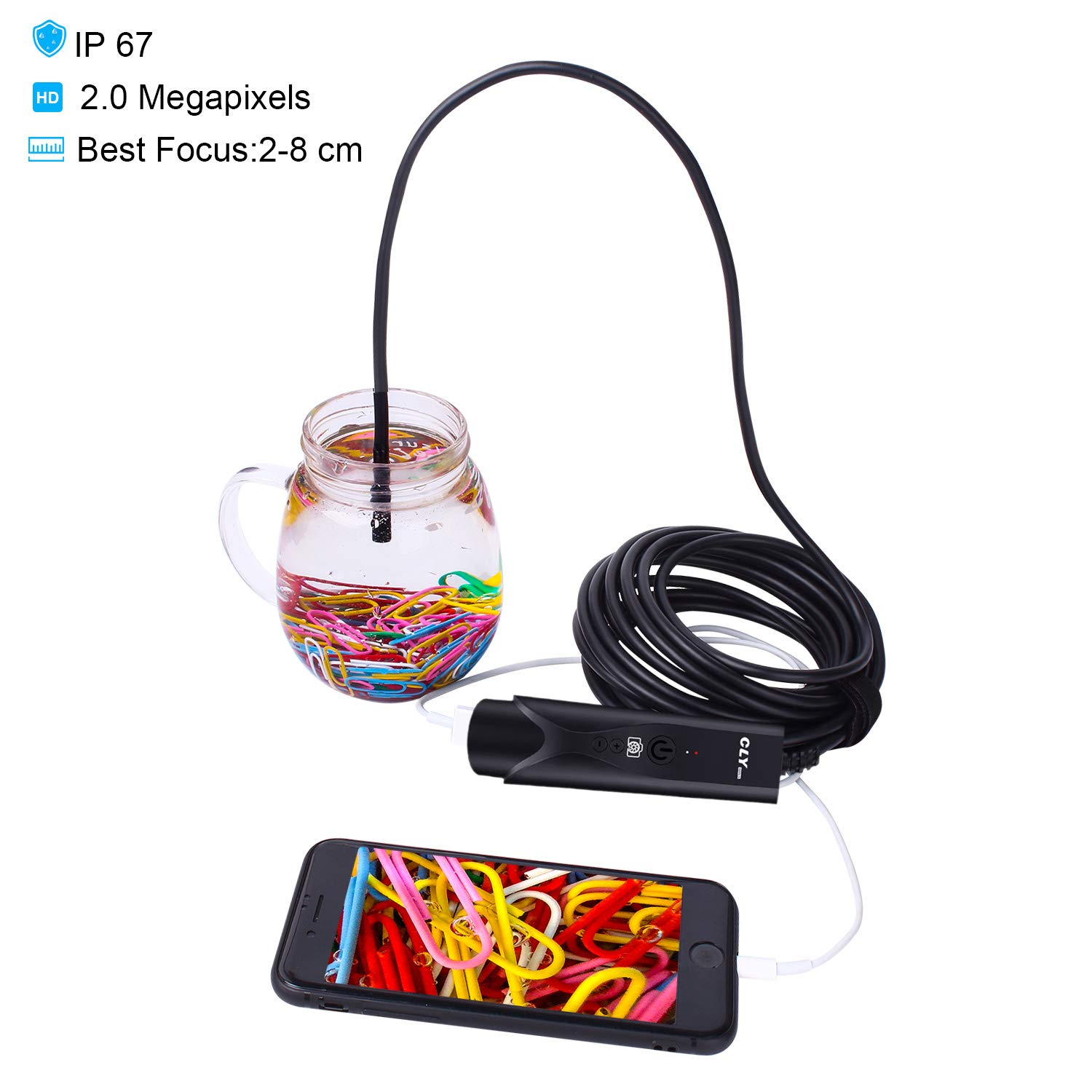 USB Endoscope Inspection Camera for IPhone/Android 2.0MP CMOS 1080P HD Waterproof Borescope Snake Camera -16.5FT