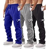 Minorlee Cargo Pants for Men 3 Pack Relaxed Fit Mens Joggers with Pockets,Fleece Hiking Tactical Workout Pants Casual