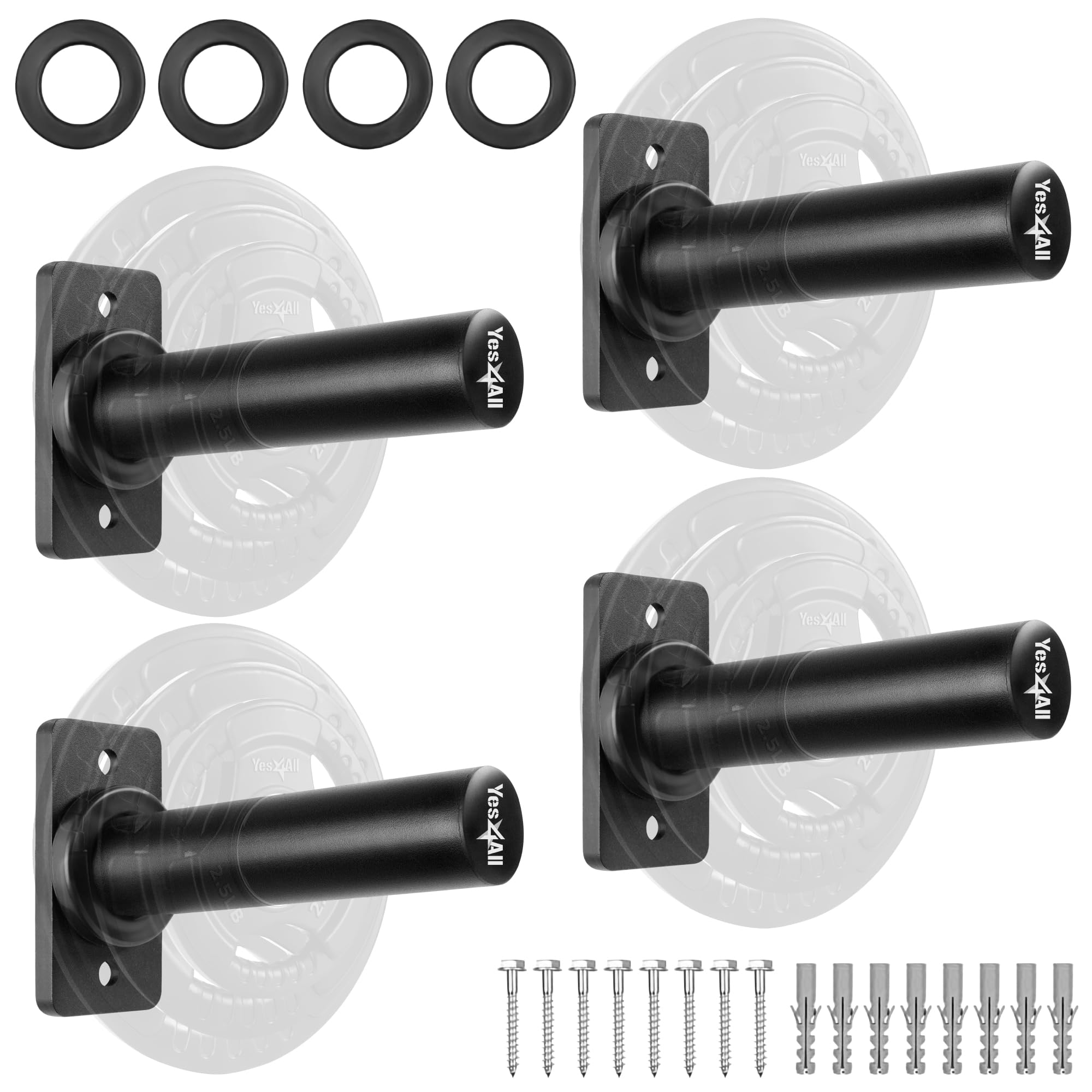Yes4All Wall Mounted Weight Plate Holder - Fit 2inch Olympic Weight Plates, Protective Rubber Pad