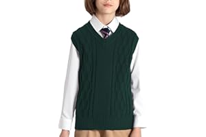 JSTEX Boys Sweater Vest 100% Cotton Kids Uniform Vest Girls V-Neck Sleeveless Knit Pullover for Size 4-14