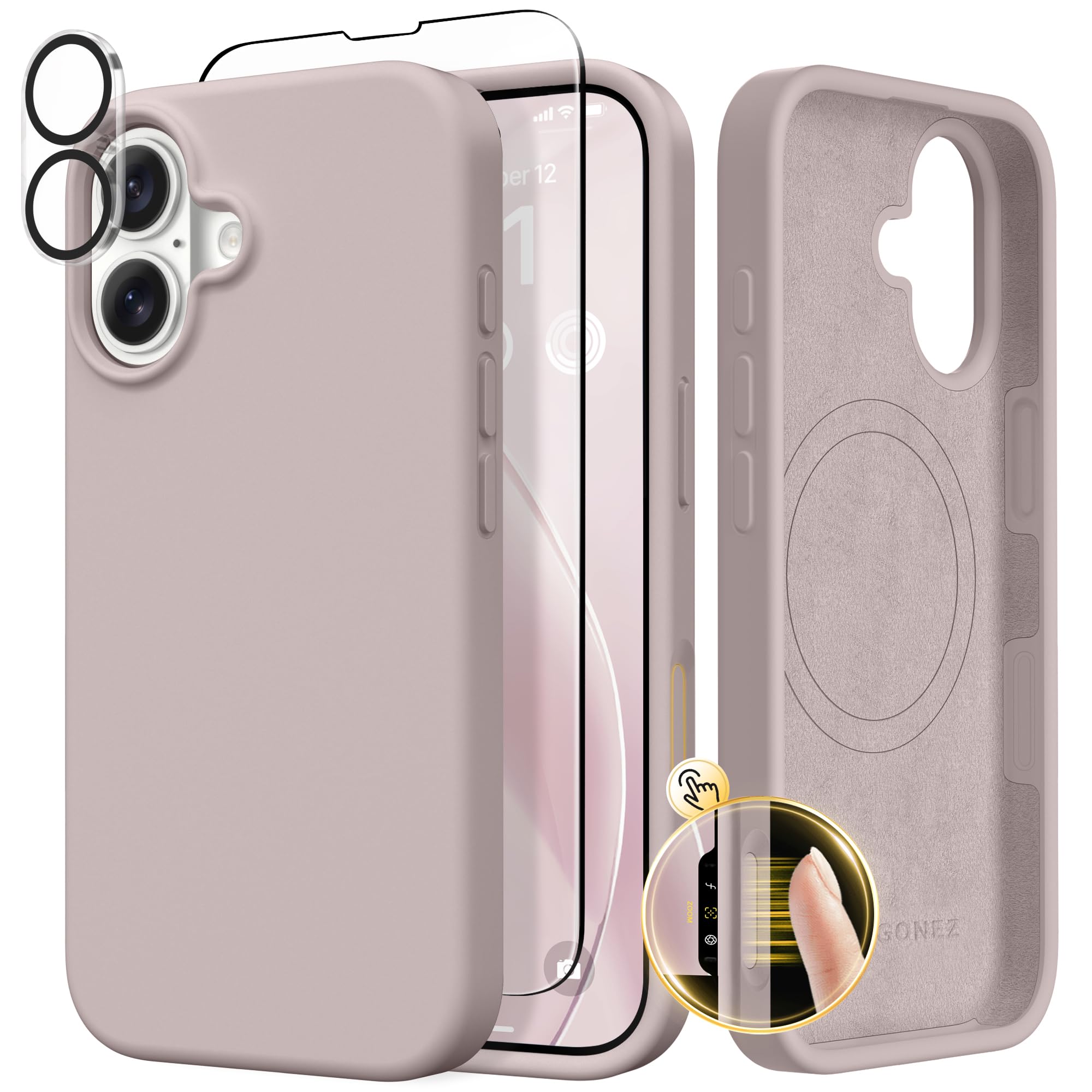 Photo 1 of GONEZ Magnetic for iPhone 17 Case, Compatible with MagSafe, [Screen Protector + Camera Lens Protector], Liquid Silicone Anti-Scratch Shockproof Protective Phone Case 6.3 inch, Light Taro