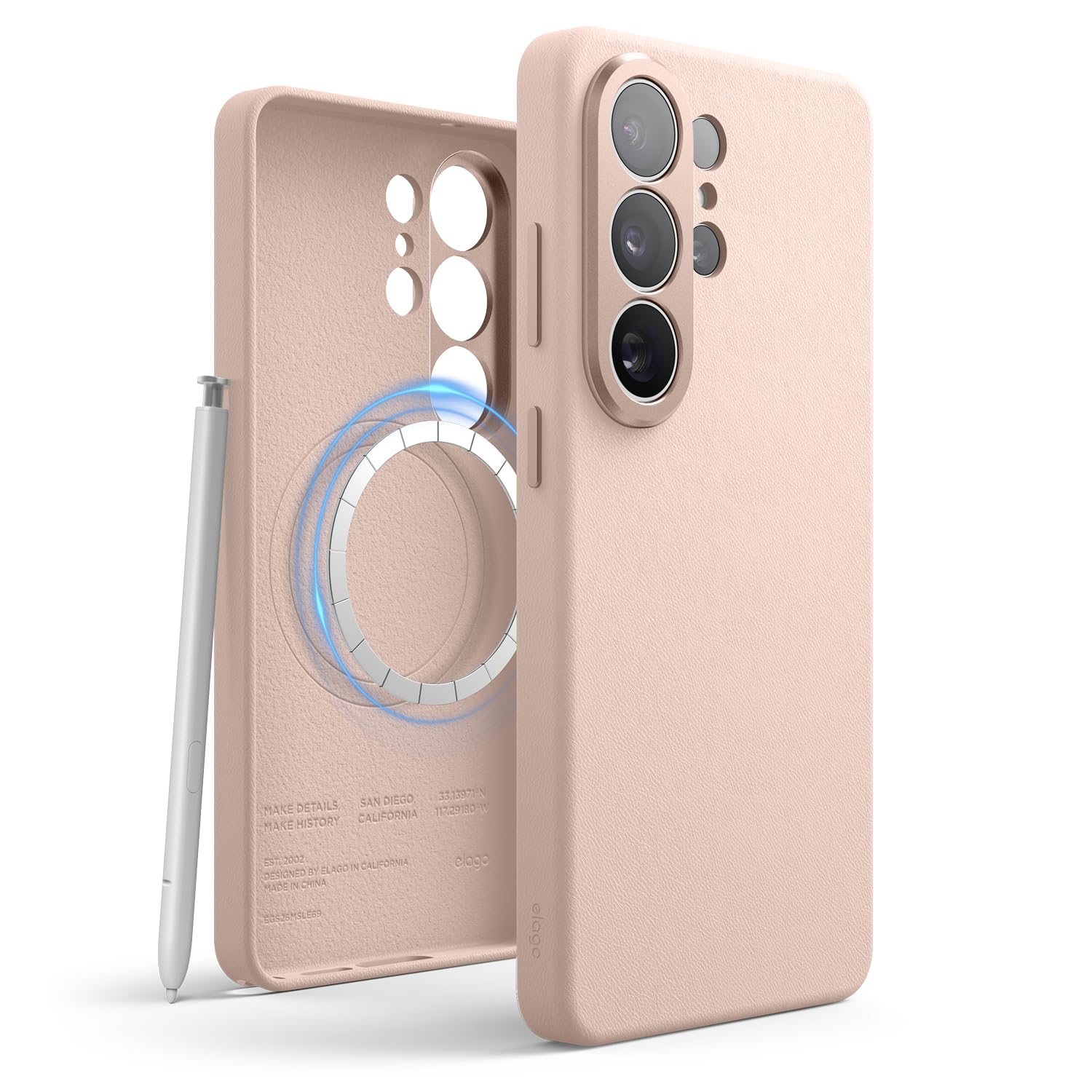 elago Magnetic Leather Case for Galaxy S26 Ultra Case, Compatible with All MagSafe Accessories, 6.9 inch - Built-in Magnets, Vegan Leather, Shockproof, Water-Resistant (Lovely Pink)