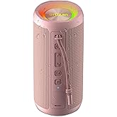 Ortizan Wireless Portable Bluetooth Speaker, IPX7 Waterproof, Dustproof and Rustproof, Powerful 24W Sound, Enhanced Bass, 30 Hour Battery, 360° Party Light, and Stereo Pairing (BT 5.3), Gifts - Pink