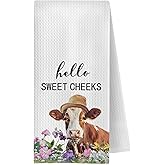 GCFET Funny Cow Bathroom Towels - Farmhouse Cow Decorative Waffle Hand Towels, Funny Bathroom Hand Towels, 16 X 24