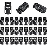 Aphumedc 35 Pcs Black Plastic Cord Locks End Spring Toggle Stopper, Single Hole Spring Toggle Stopper for Drawstrings Shoelaces Paracord Bags Clothing Elastic Cord Clothing DIY Projects