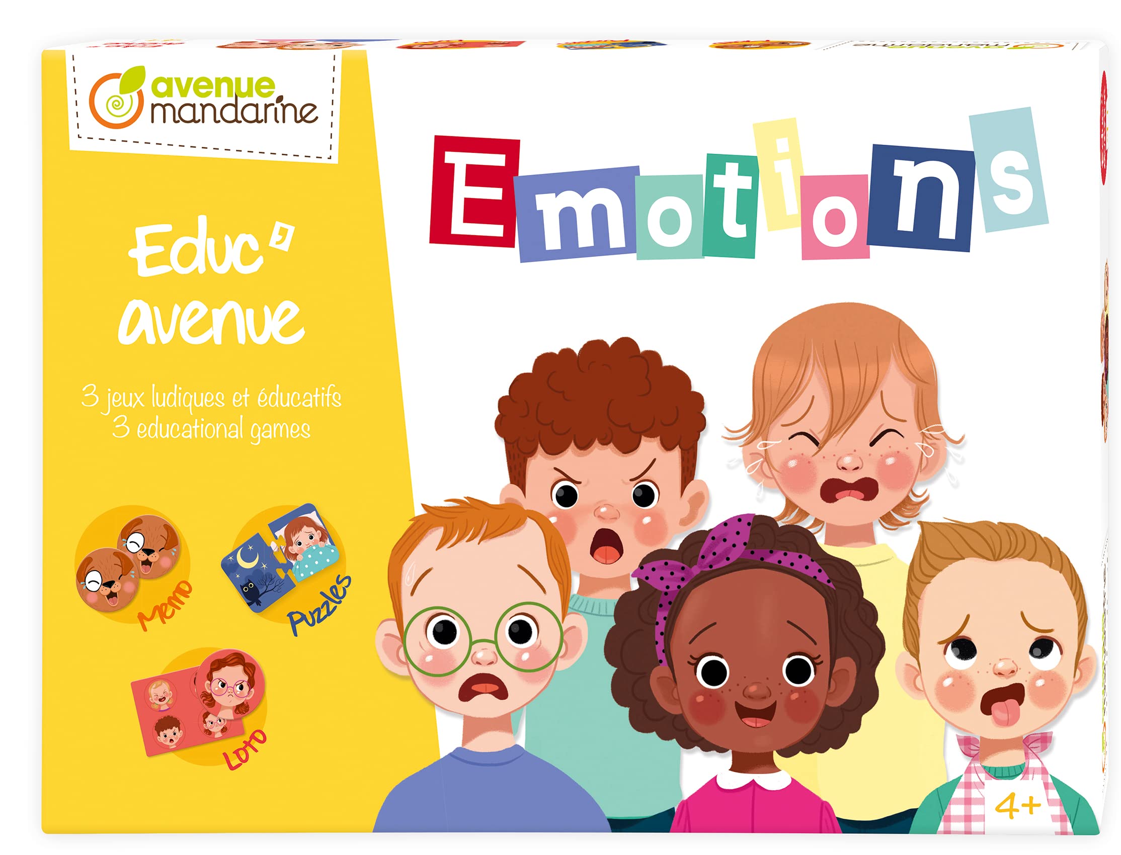 Avenue Mandarine JE532C - Educ'Avenue ''Les Emotions'' : 1 Lotto, 1 Memo and 10 2-piece Puzzles - From age 4 - Children's Creative and Leisure Activity - DIY