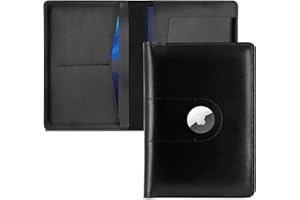 KICOROINY Genuine Leather Passport Holder for Travel Passport Covers with AirTag Slot Passport Wallets for Men Women Family Travel Christmas Gifts, Mens Womens Passport Holder Black