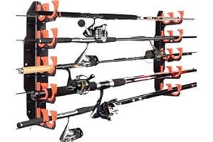 HIKEEN Fishing Rod Holders, Fishing Pole Holders for Garage, Wall or Ceiling Mounted Fishing Rod Rack Holds Up to 10 Rods（1 Pack）