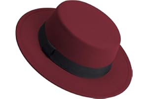 JINGSHA Classic Fedora Hat Flat Top Hat Felt Pork Pie Hat Wide Brim Church Derby Cap for Women and Men