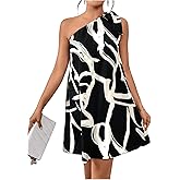Floerns Women's Allover Print Knot One Shoulder Sleeveless Casual Tunic Dress