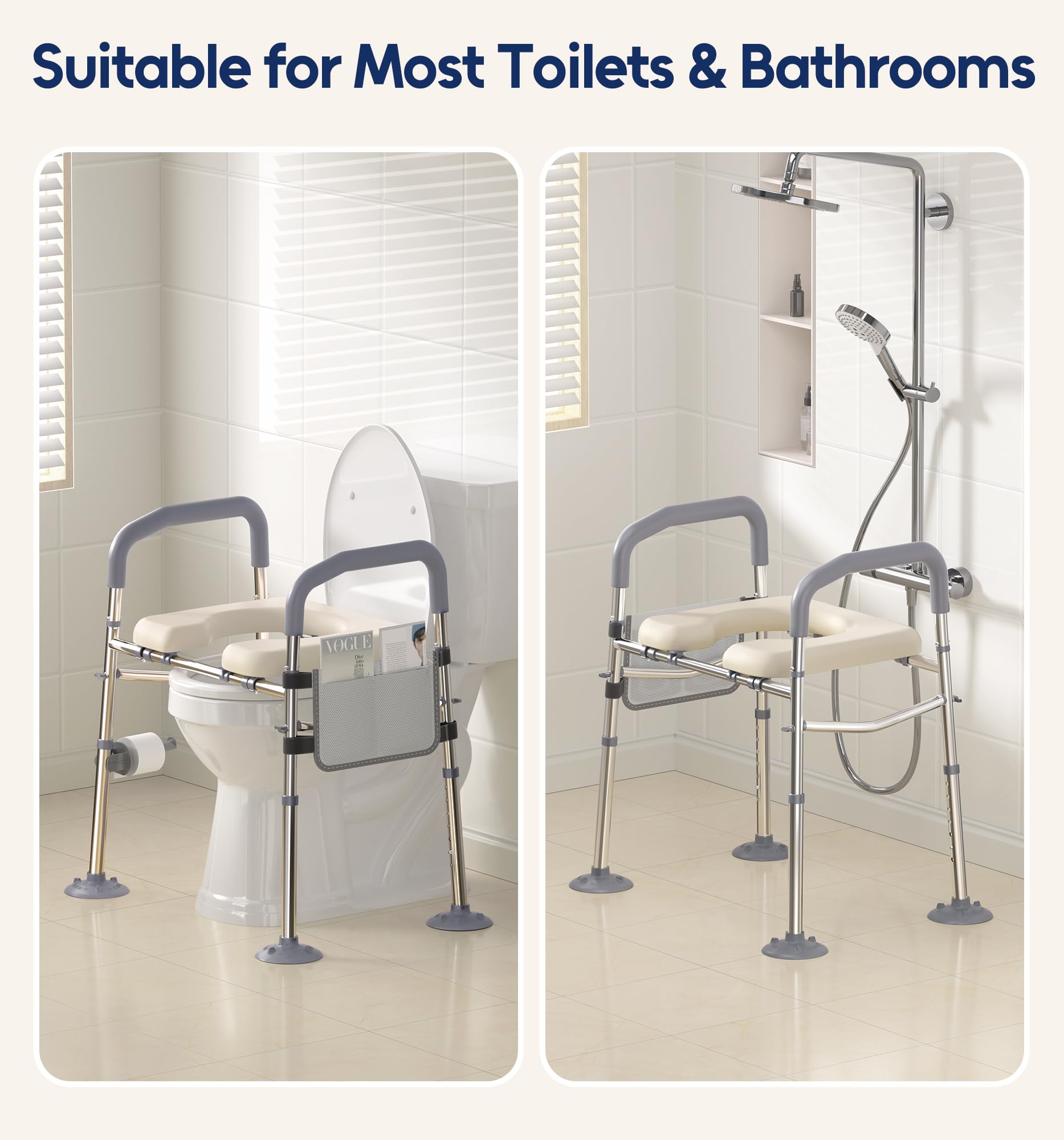 Raised Toilet Seat with Handles, Width & Height Adjustable Toilet Seat Risers for Seniors, Heavy Duty 400lbs Elevated Toilet Seat for Elderly, Pregnant, Handicap, Fit Any Toilet