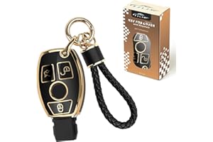 PJLJY Key Fob Cover, Compatible with Mercedes Benz C E S M CLS GLK G Class, TPU 360 Degree Car Key Case Protector, Smart Key Shell with Keychain(Black)