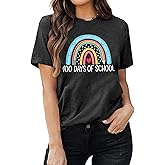 100 Days of School Shirt Women Back School Shirts Teacher Short Sleeve T-Shirt Teach Graphic Top Teacher Gift Tee