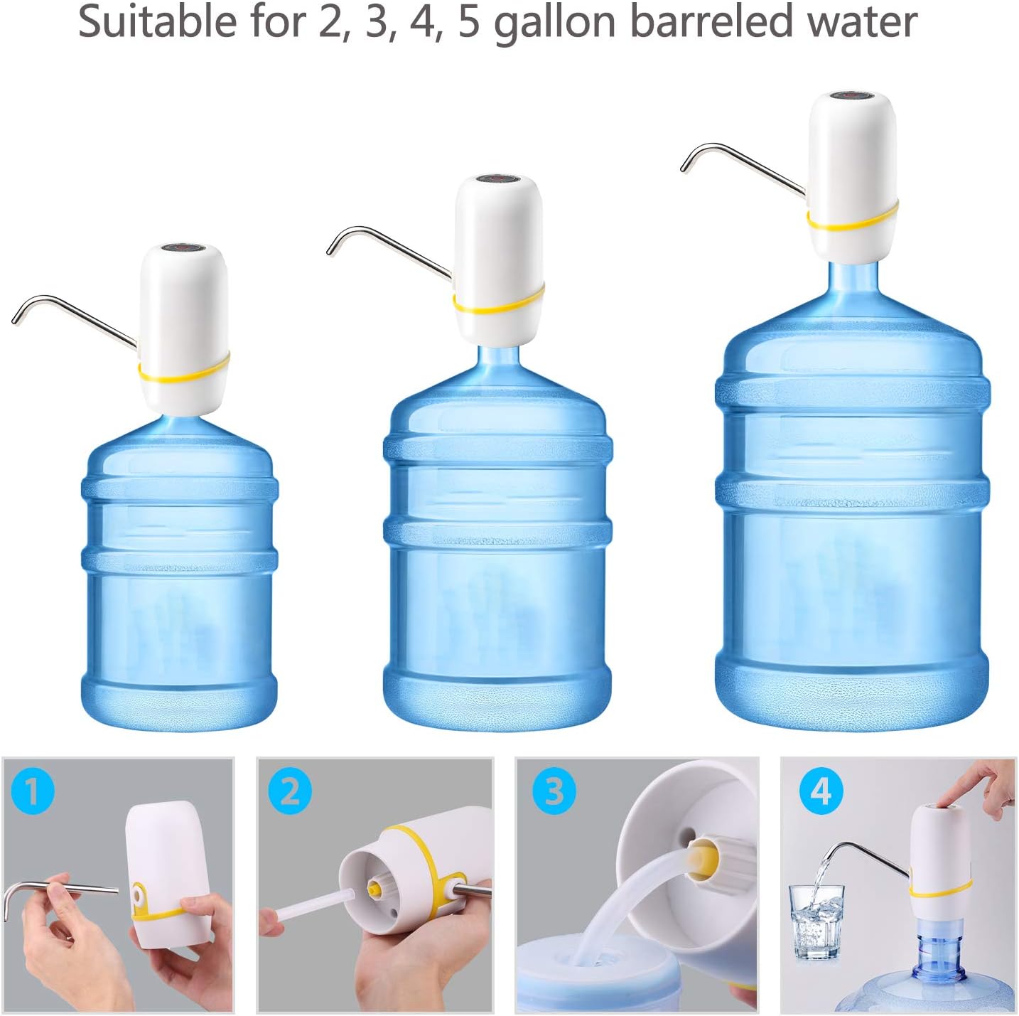 Water Bottle Pump 5 Gallon Water Bottle Dispenser USB Charging Automatic Drinking Water Pump Switch for Universal 2-5 Gallon Jugs Home Kitchen Office Camping - - 
