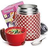 ChugJug Thermo for Hot Food for Adults Kids | Wide Mouth, 18 oz Insulated Food Jar with Spoon, Leakproof Soup Thermo for School Office Travel, Thermal Steel Lunch Container Easy to Carry (Red)