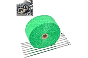 KATUR 2" x50Ft Exhaust Heat Wrap Tap Header Glassfiber Wrap Kit with 8pcs 11.8 Inch Stainless Locking Ties (Green)