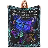 BLUBLU Flannel Fleece Bed Blanket Throw Blanket Lightweight Cozy Plush Blanket for Bedroom Living Room Sofa Couch Butterfly 50
