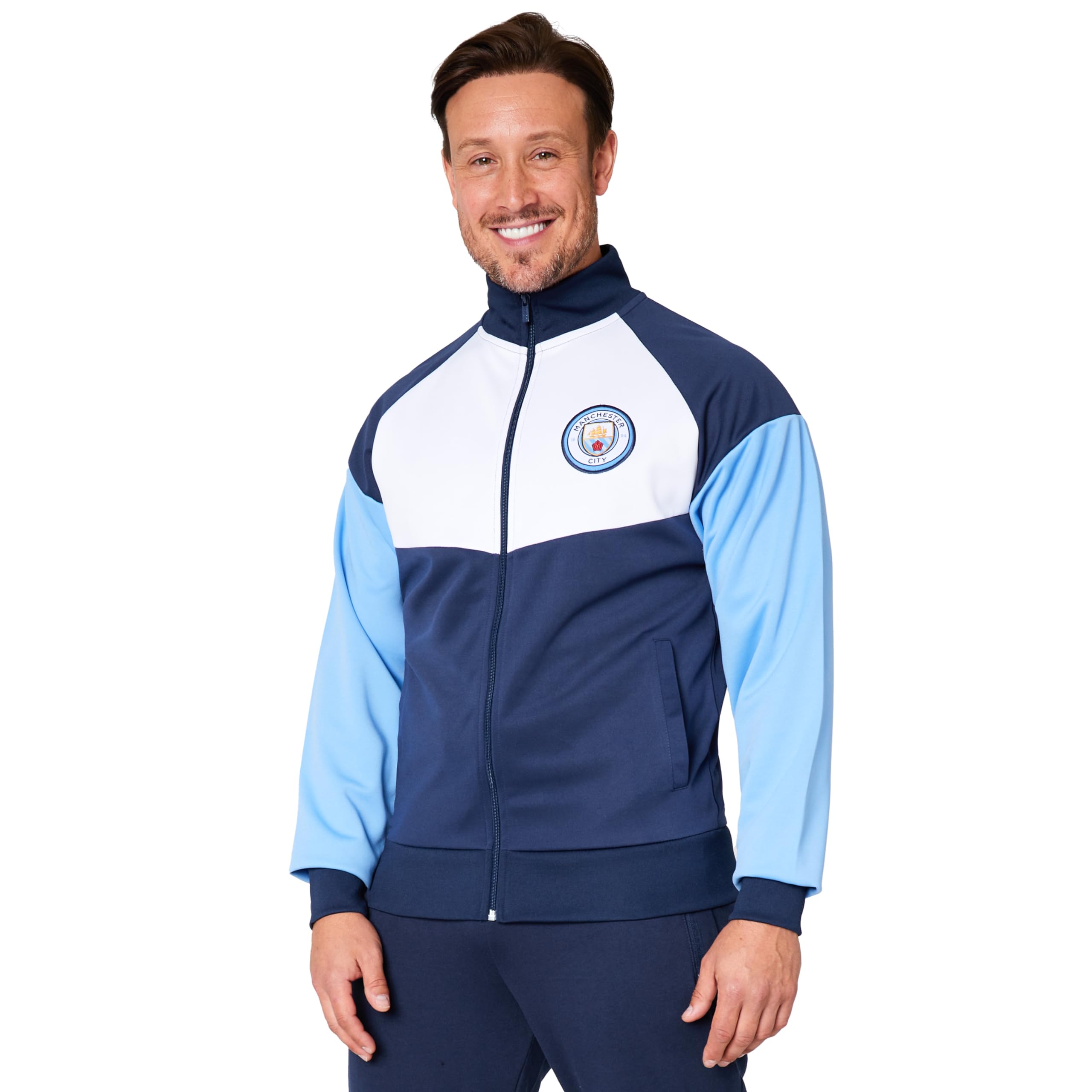 MANCHESTER CITY F.C. Mens Zip Up Track Jacket with Pockets (Navy, XL)