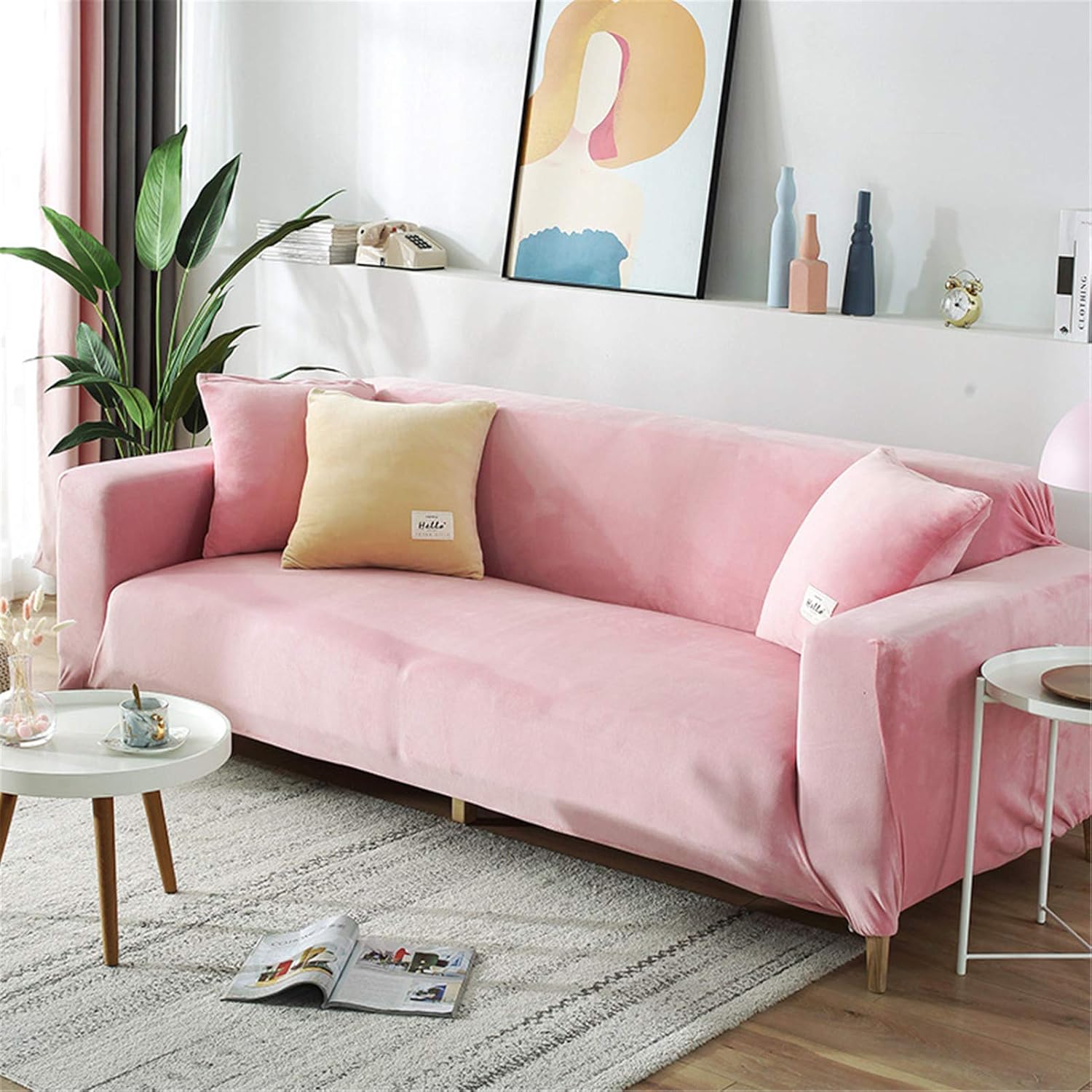 Velvet Stretch Sofa Cover,Sectional Couch Cover for L Shape Sofa,Soft