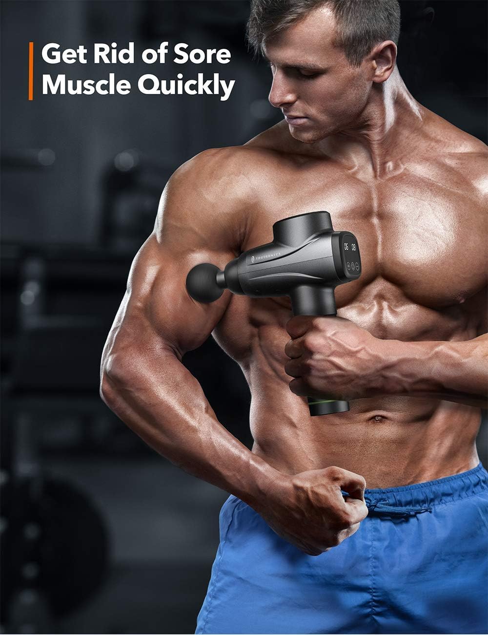 Massage Gun TaoTronics Professional Deep Tissue Muscle Massager Gun Percussion Handheld Electric Muscle Massager with 10 Speed Levels 6 Massage Heads for Gym Office Home Post-Workout Recovery: Health & Personal Care