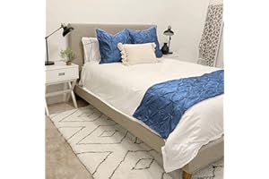 ABP COLLECTION Luxury Bed Runners - 100% Cotton 800 Thread Count, Pinch Pleated, Hotel Quality, California King Size, Medium Blue
