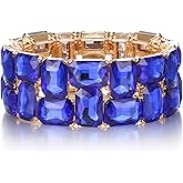 BriLove Women's Gorgeous Sparkling Crystal Emerald Cut Stretch Bangle Bracelet for Wedding Party Prom Jewelry Accessories
