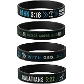Inkstone Christian Silicone Wristbands w/Scriptures (Set of 4) - Unisex Bible Verse Jewelry for Men Women Rubber Bracelets Religious Gifts for Men