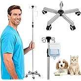 WONDSIGHIN IV Pole with 4 Hooks 5 Legs, Rolling Base with Brake Wheel, 64.6 to 81.1 Inches Adjustable Height Portable Medical Pole IV Stand, Stainless Steel