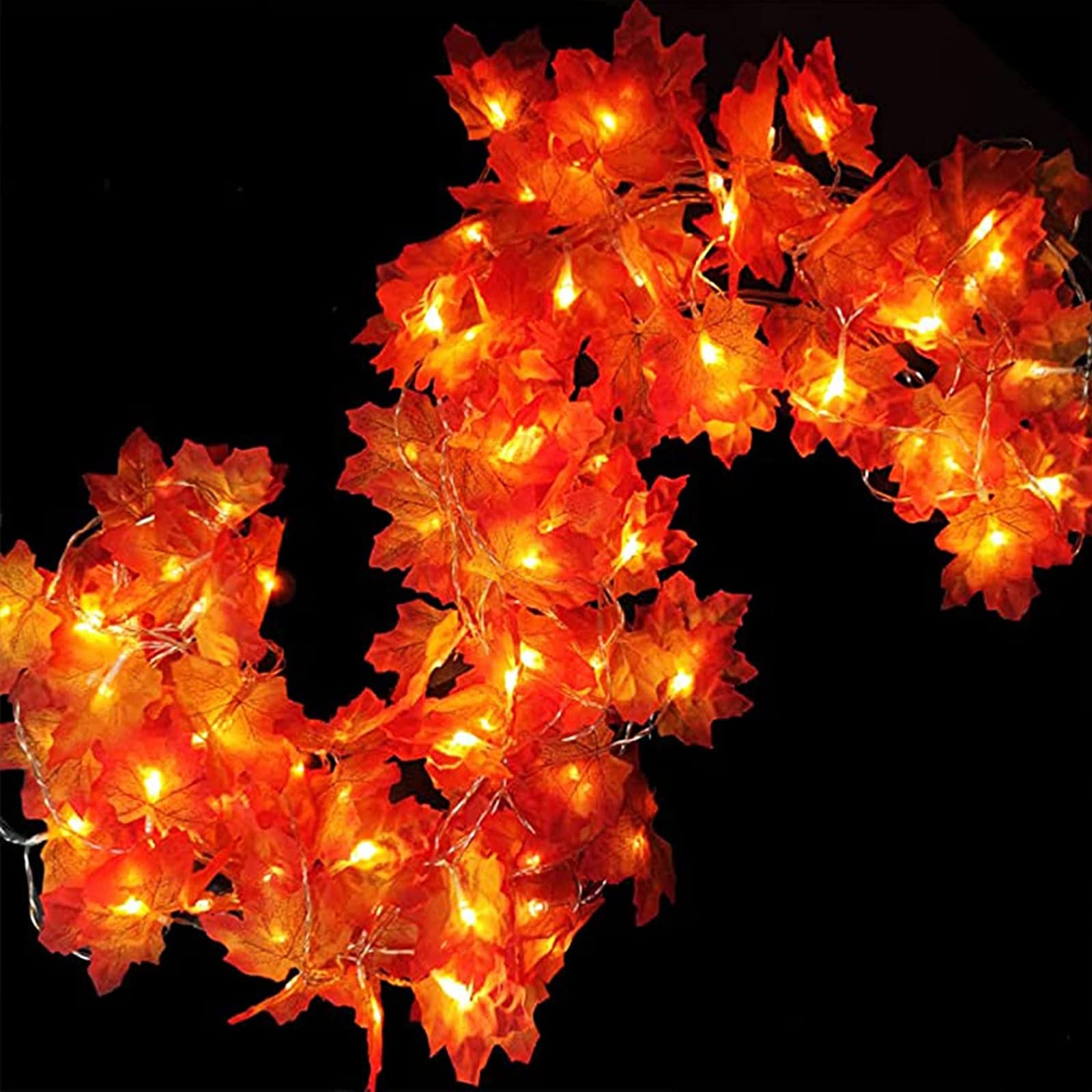 Photo 1 of [Timer] Fall Garland with Lights Fall Decor 16.4 Ft 40 LED Enlarged Maple Leafed Fall String Lights Battery Operated Waterproof Thanksgiving Lights Autumn Fall Decorations for Home Indoor Outdoor
