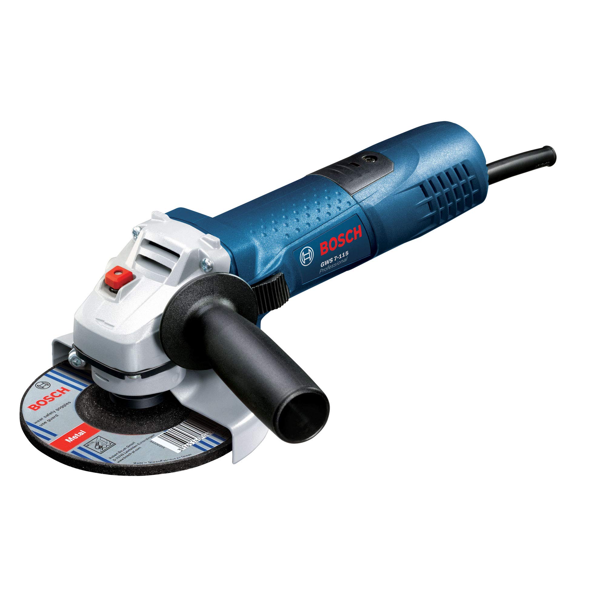 Bosch Professional Angle Grinder GWS 7-115 (110V, 720 W, disc Diameter 115 mm, Includes Backing Flange, Locking Nut, Protective Guard, in Cardboard Box), Multicolor, 110 V