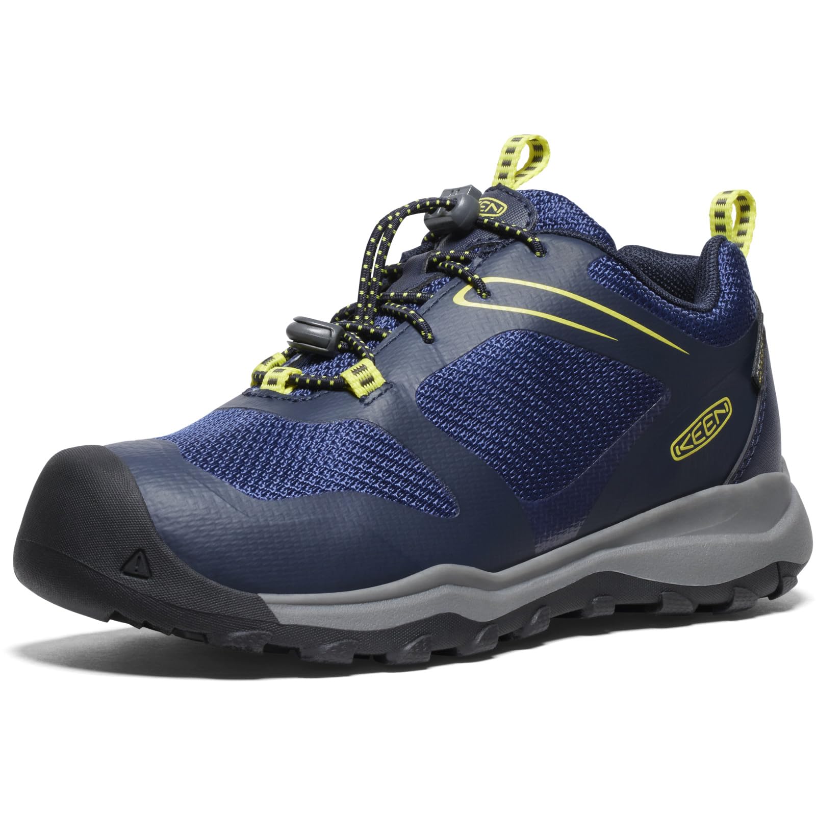 KEEN Wanduro Low Height Waterproof Easy On Durable Hiking Sneakers, Sky Captain/Evening Primrose, 5 US Unisex Big Kid