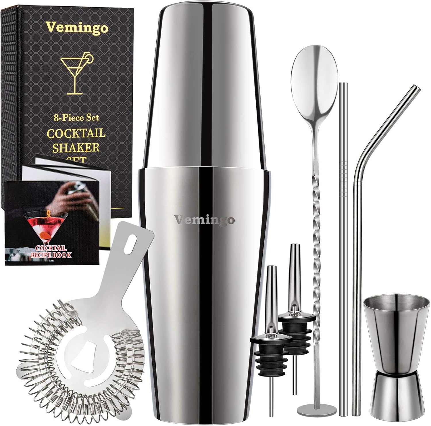 Boston Shaker Cocktail Set | Cocktailshaker Geschenk Edelstahl | 8 teiliges Cocktail Bar Set Cocktailset Groß 750ML 600ML Rezeptbuch | Cocktail Shaker für Cocktails Mixer Barkeeper Zubehör