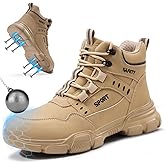 GUSAYEX Steel Toe Boots for Men High Top Work Safety Boots with Kevlar Puncture Resistant Midsole Lightweight Industrial Men's Work & Utility Shoes for Construction Warehouse Factory Jobs