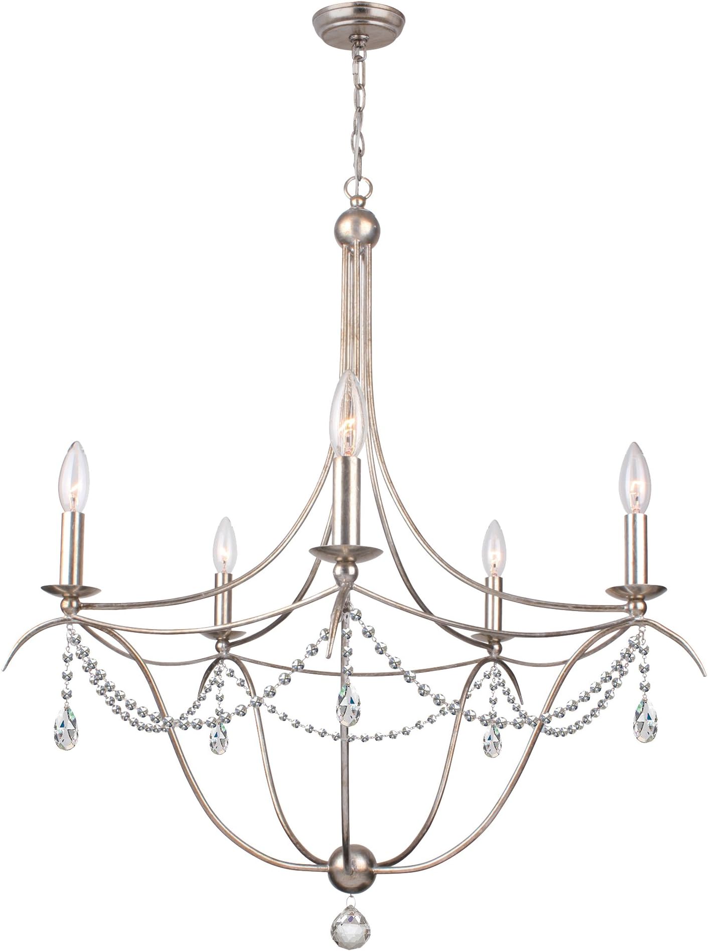 Crystorama 415-SA-CL-SAQ Crystal Accents Five Light Chandelier from Metro collection in Pwt, Nckl, B/S, Slvr.finish,