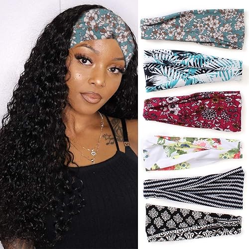 Kachanaa 6 Pack Boho Criss Cross Headbands Wig Vintage Elastic Bandana Headbands Hair Band Head Wrap for Women for Yoga Outdoor Sport Accessories(S4)