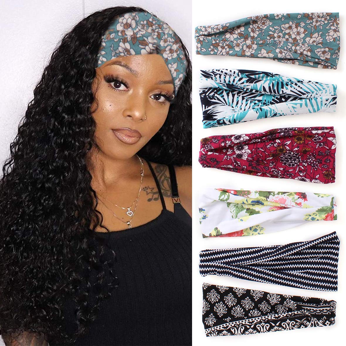 Kachanaa 6 Pack Boho Criss Cross Headbands Wig Vintage Elastic Bandana Headbands Hair Band Head Wrap for Women for Yoga Outdoor Sport Accessories(S4) : Beauty
