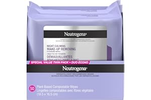 Neutrogena Lingettes démaquillantes apaisantes de nuit pour le visage, tissu 100 % végétal hypoallergénique, lingettes nettoyantes nocturnes, éliminent le maquillage imperméable, la saleté et l'huile