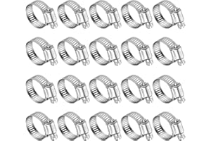 HYTEK 20 Pack, 304 Stainless Steel Hose Clamps, 6-12mm (1/4 inch to 1/2 inch) Adjustable Worm Gear Hose Clamps for Plumbing, 