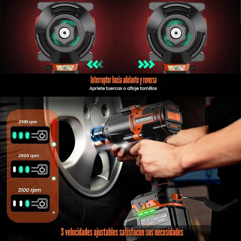 Chave de impacto a bateria de 1000N.m, chave elétrica de impacto sem escovas de 1/2" com bateria de 4,0Ah, buchas Impact 5, chave de impacto sem fios elétrica para casa/carro